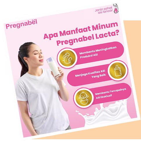 Ibu hamil tersenyum memegang produk